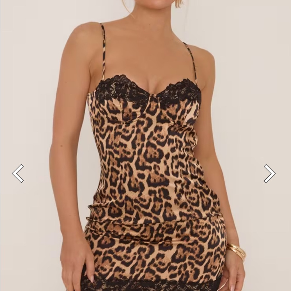 EGO Leopard Print Mini Dress with Black Lace